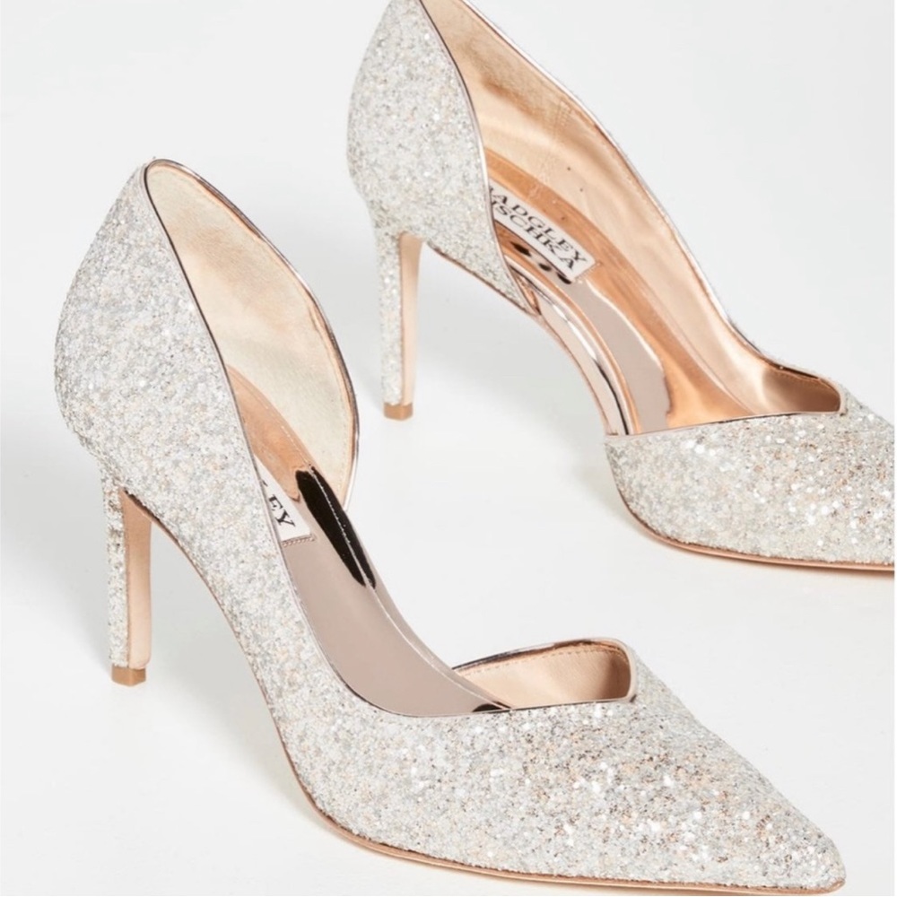Badgley Mischka Daisy II D'Orsay Champagne Glitter Pumps Heels 8